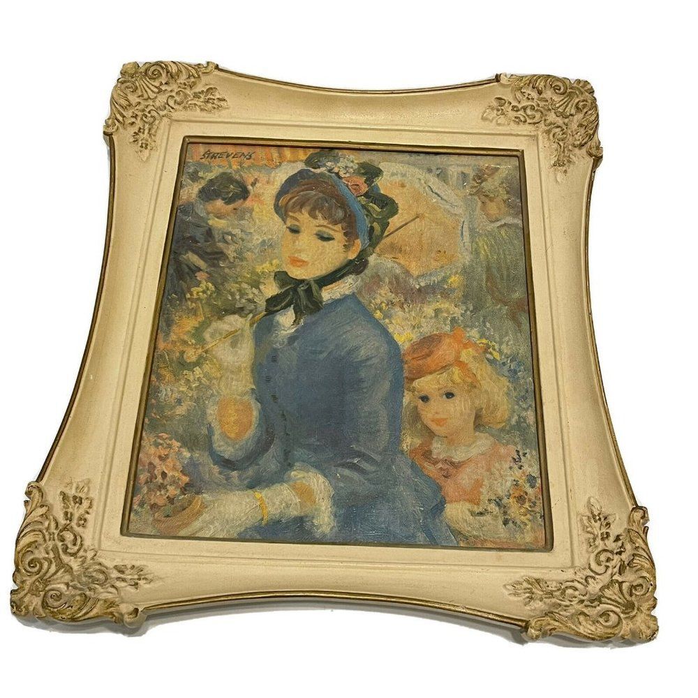 Strevens textured print Lady With Unberalla Blue Dress MCM Ornate Frame